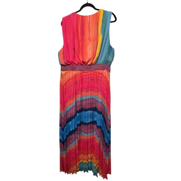 Flying Tomato Shore Vacays Rainbow Chiffon Maxi Dress Womens 2X Pleated Ruched - Picture 2 of 12
